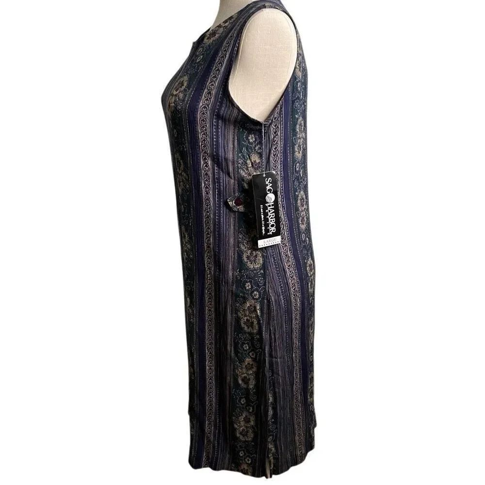 Vtg Sag Harbor Womens Midi Dress LP Teal Batik Sleeveless Art Style Boho Lagom - Picture 3 of 8